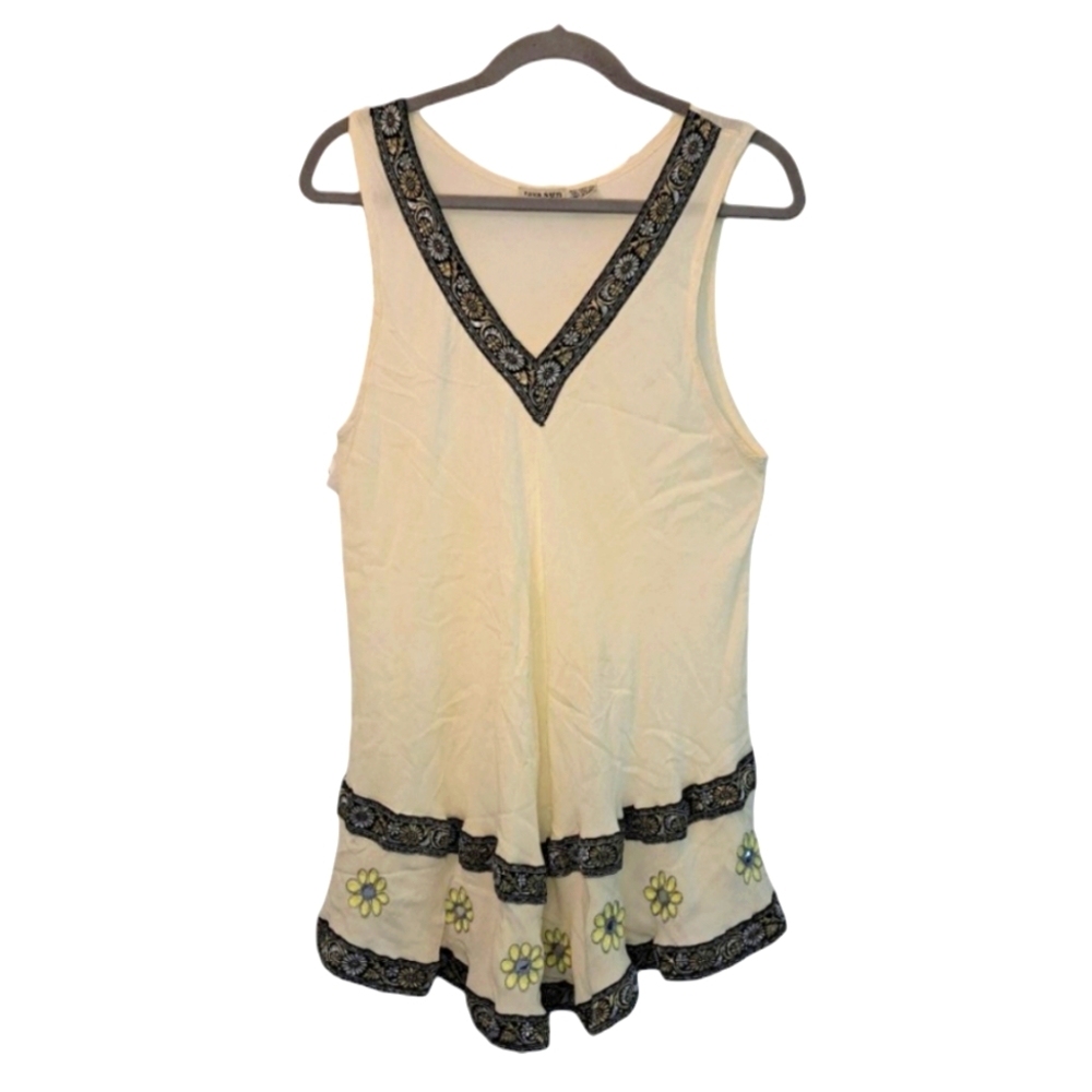 Raya Sun Lightweight Gauzy Tank Top Tunic Flowers Daisies Size Large